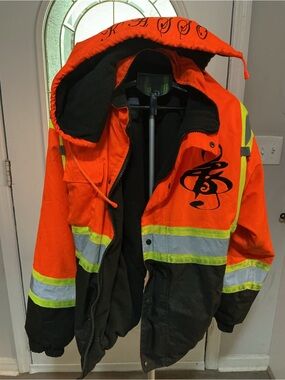 High-Visibility Orange & Black Safety Field Jacket with Reflective Striping